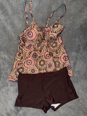 New 2 Piece Women's Brown Patterned Size XXXL Cute Bikini Swimsuit Bathing Suit